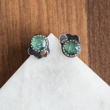 Teal Kyanite Mixed Metal Stud Earrings