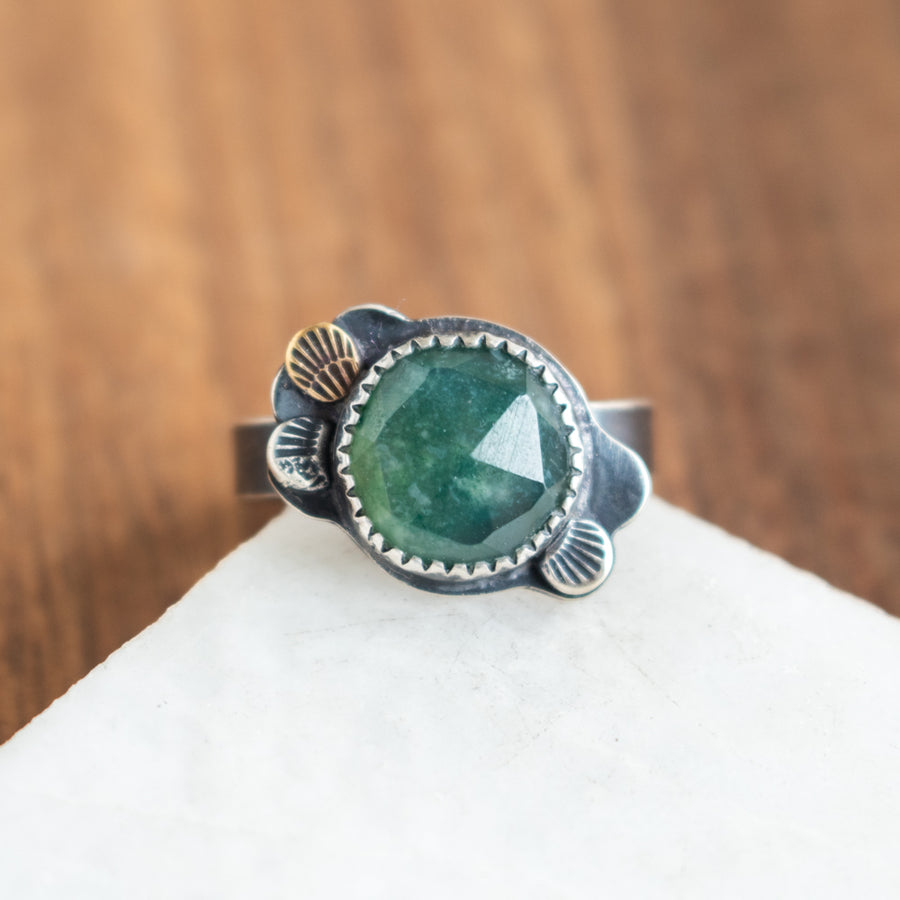 Size 7.5 | Moss Agate Metal Lace Ring no.1