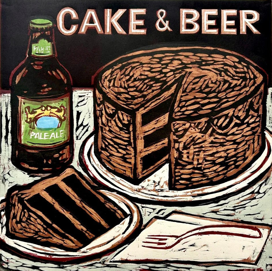 Cake & Beer 16x16 | Woodblock Print