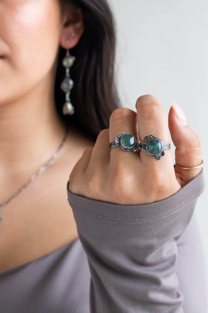 Size 7.5 | Moss Agate Metal Lace Ring no.1