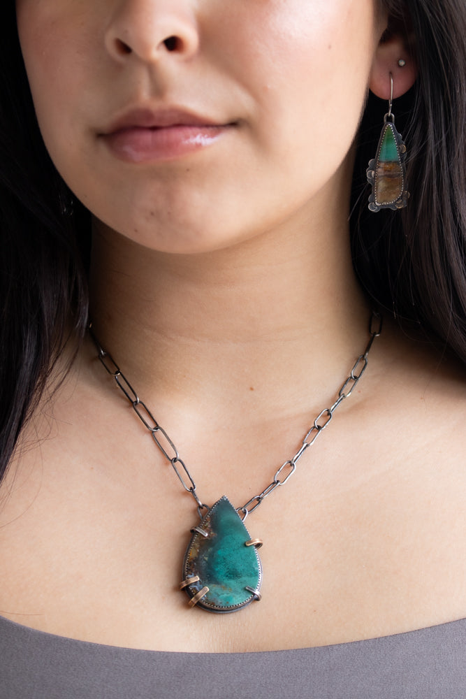 Opalized Wood Mixed Metal Lace Earrings