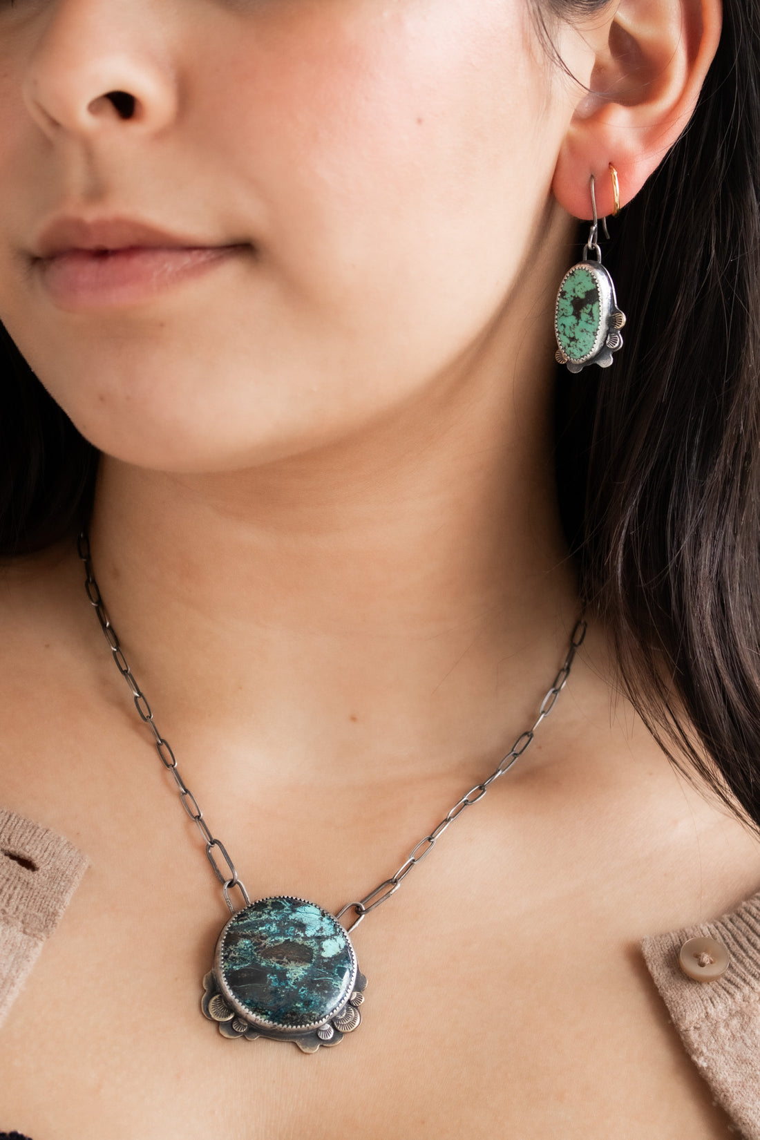Turquoise Oval Forest Earrings