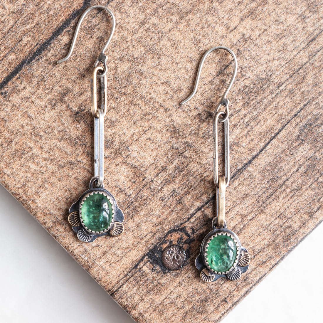 Green Kyanite Handcrafted Chain Earrings