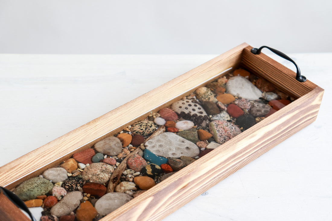 5x16 Rectangle Tray in Natural | Michigan Stones in Resin