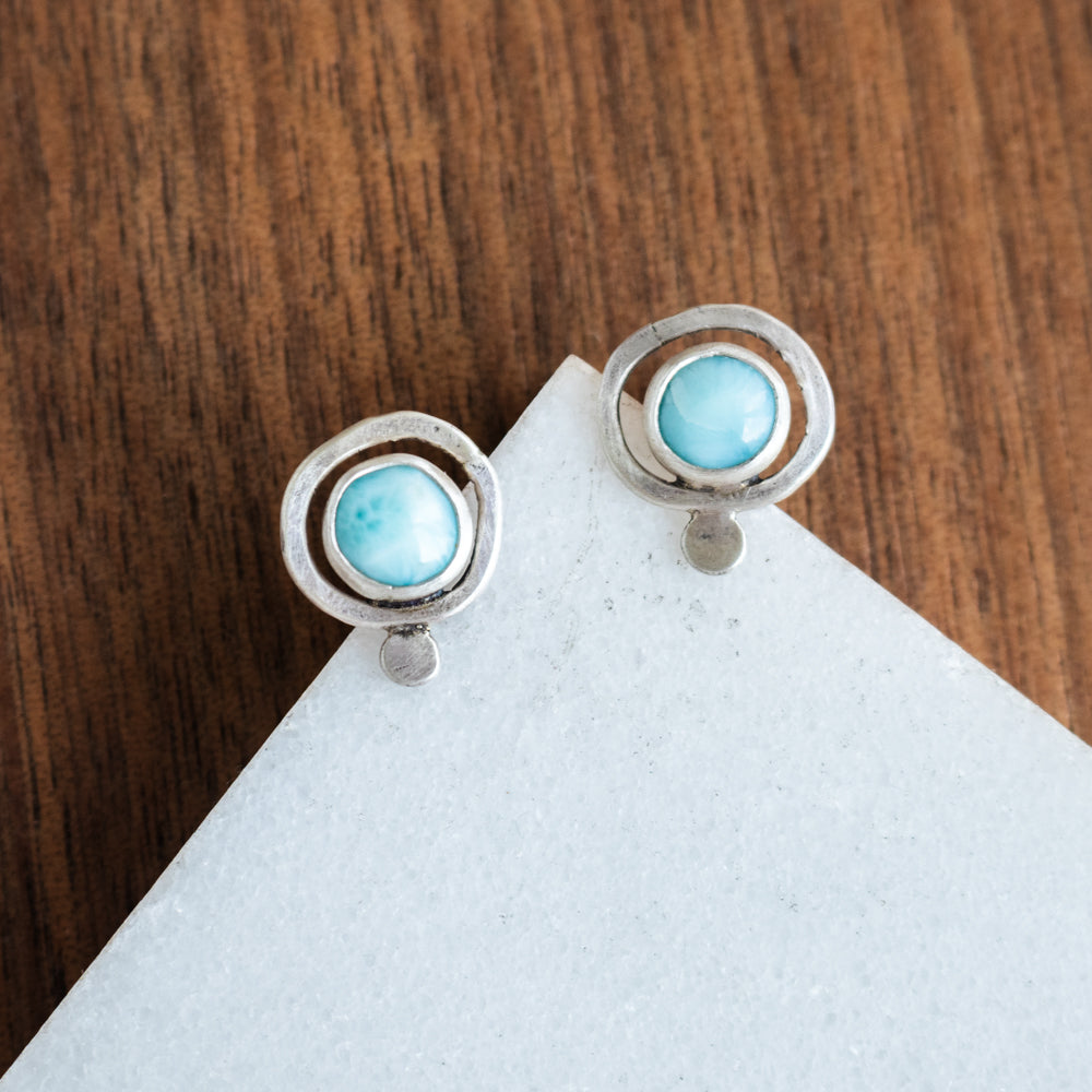 Round Larimar Stud Earrings