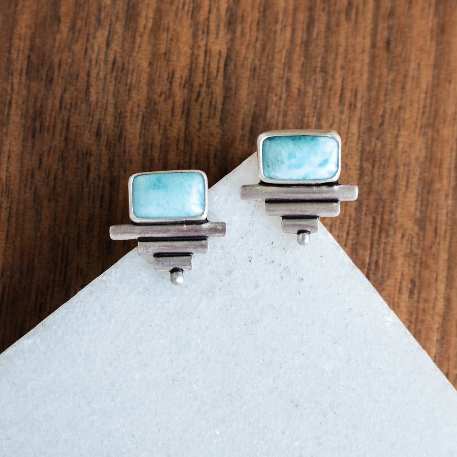 Rectangle Larimar Stud Earrings