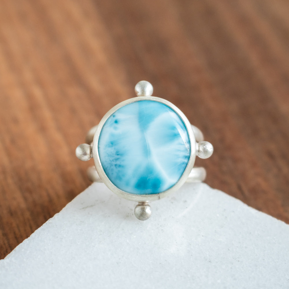 Size 8.5 | Round Larimar Ring
