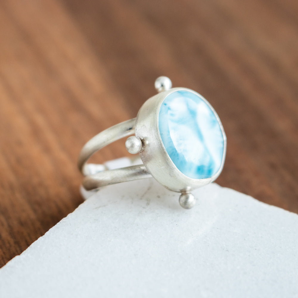 Size 8.5 | Round Larimar Ring