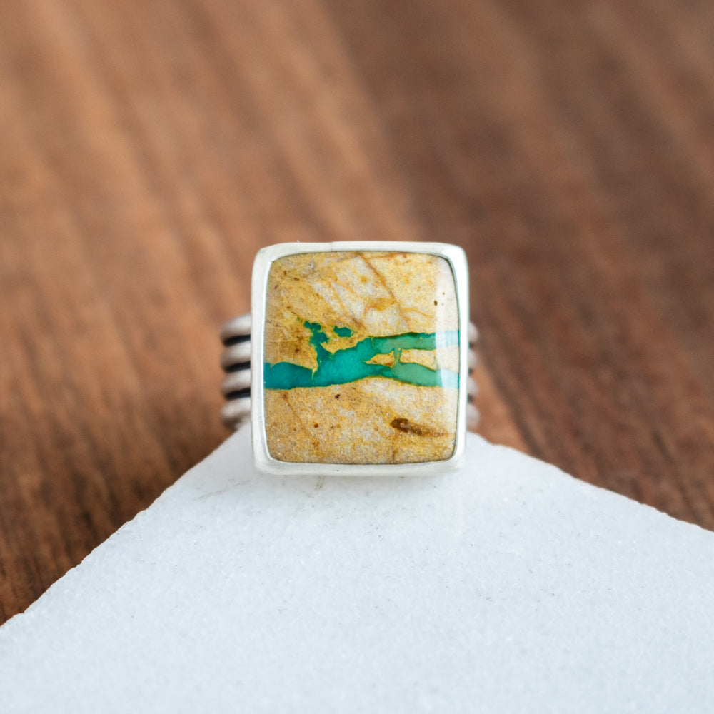 Size 7 | Square Royston Ribbon Turquoise Ring