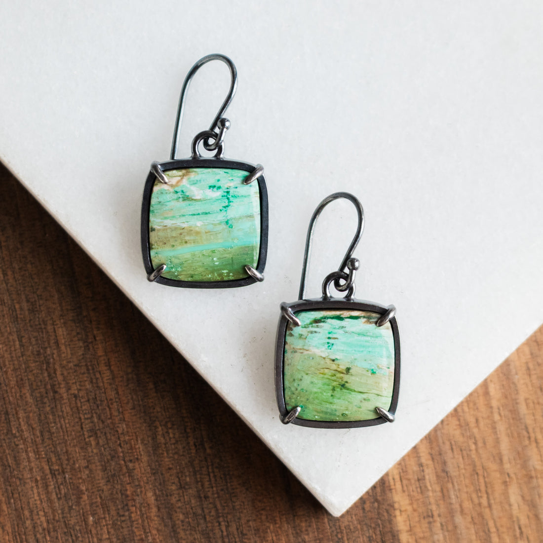 Petrified Cholla Square Dangle Earrings