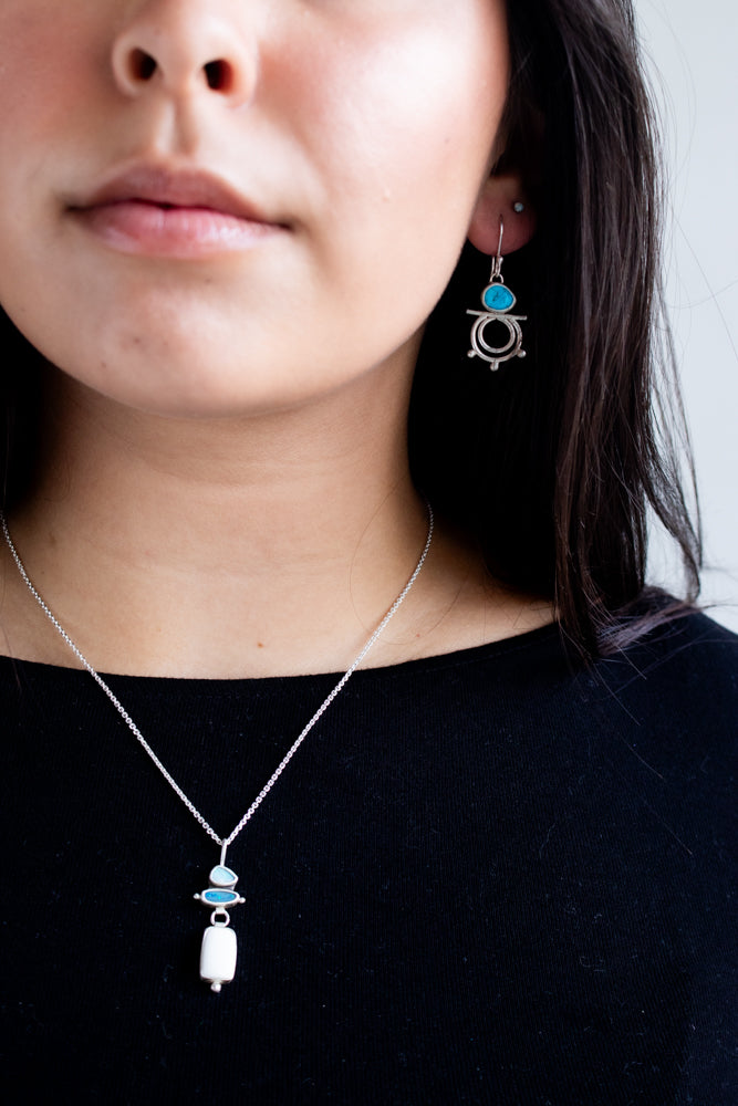 White Buffalo & Boulder Opal Vertical Necklace
