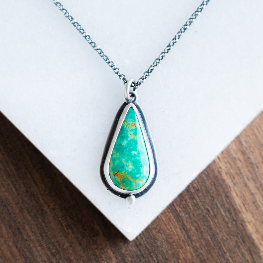 Royston Turquoise Teardrop w/ Pebble Necklace