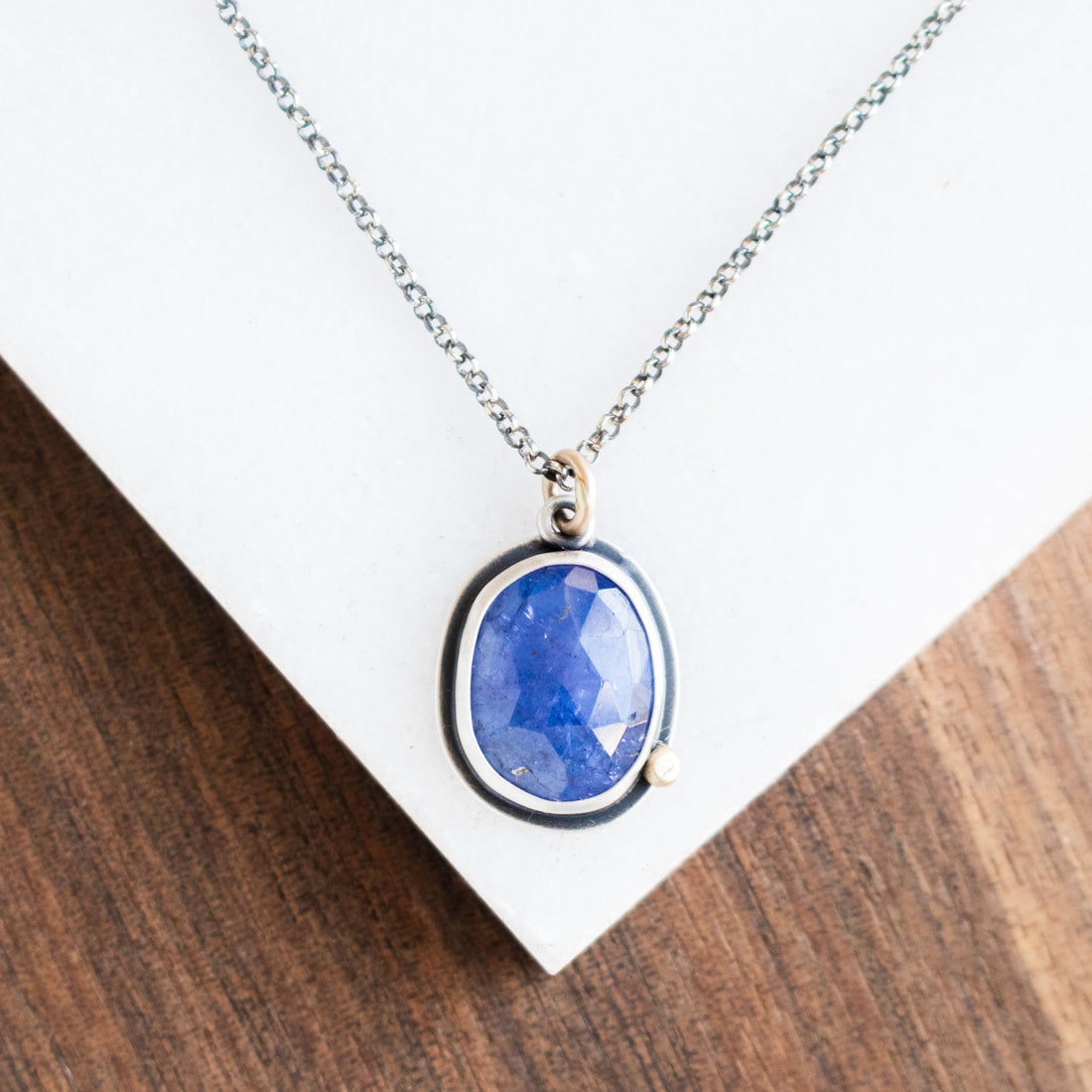 Tanzanite Oval w/ 14k Gold Pebble Necklace