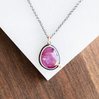 Pink Sapphire w/ 14k Gold Pebble Necklace