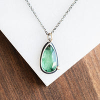 Green Kyanite Teardrop w/ 14k Gold Pebble Necklace