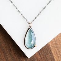 Moss Aquamarine Teardrop w/ 14k Gold Pebble Necklace