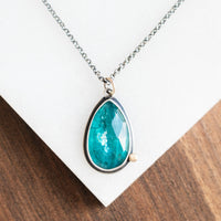 Blue Kyanite Teardrop w/ 14k Gold Pebble Necklace
