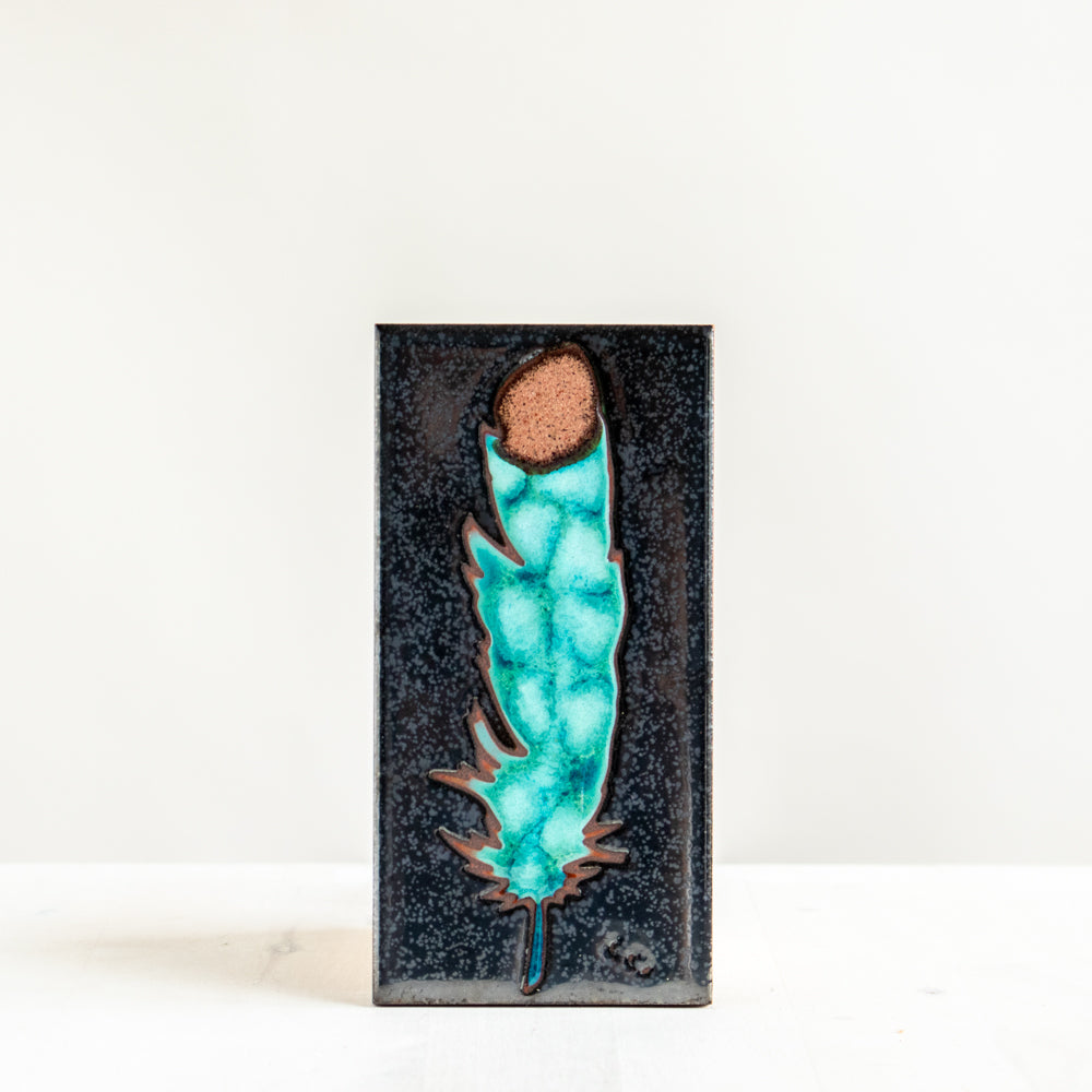 3x6 Watercolor Feather - Jade/Silver
