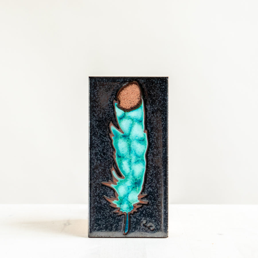 3x6 Watercolor Feather - Jade/Silver