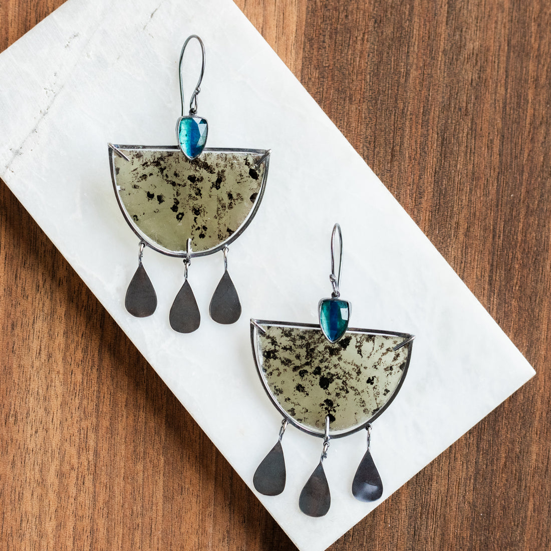 Blue Kyanite Mica Dangle Earrings