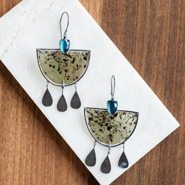Blue Kyanite Mica Dangle Earrings