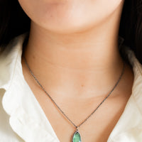 Green Kyanite Teardrop w/ 14k Gold Pebble Necklace