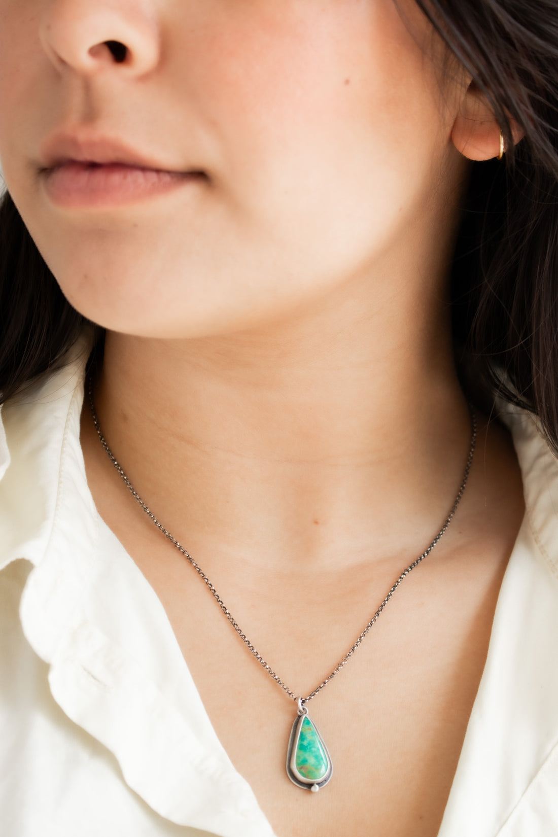 Royston Turquoise Teardrop w/ Pebble Necklace