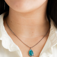 Blue Kyanite Teardrop w/ 14k Gold Pebble Necklace