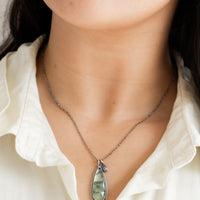 Prehnite Teardrop w/ Pod Charm Necklace
