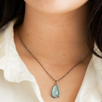 Moss Aquamarine Teardrop w/ 14k Gold Pebble Necklace