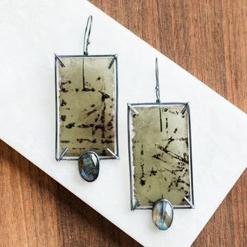 Labradorite Rectangle Mica Earrings