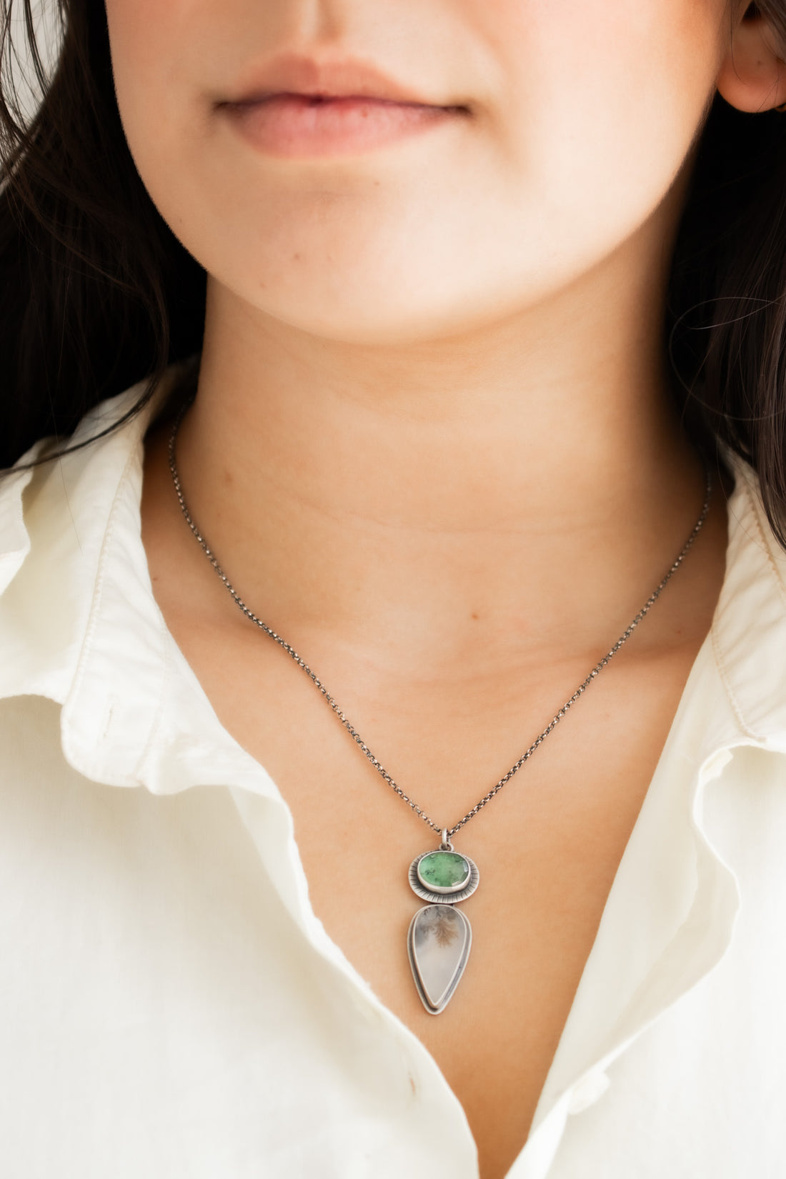 Green Kyanite Dendritic Agate Necklace