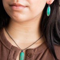 Blue Opalized Wood Oval Dangle Earrings