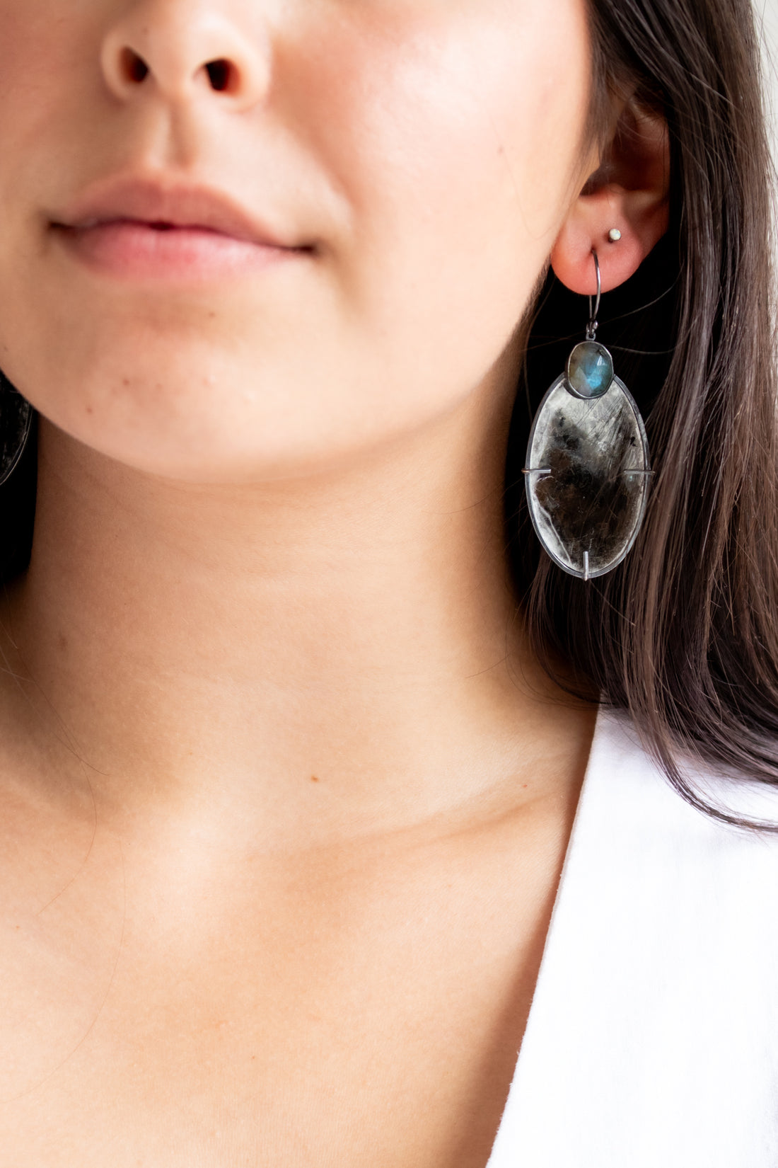 Kyanite & Mica Oval Earrings