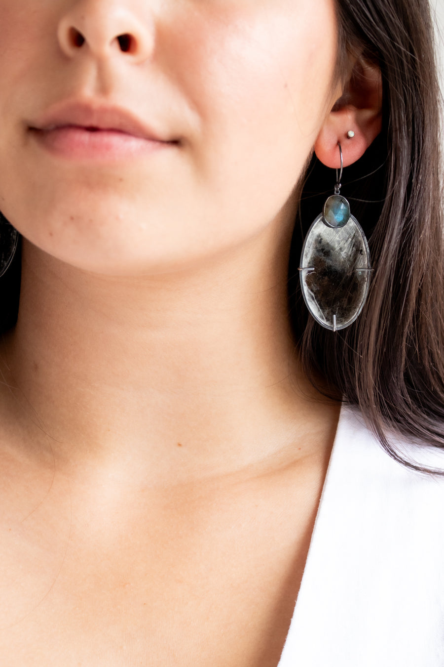 Kyanite & Mica Oval Earrings