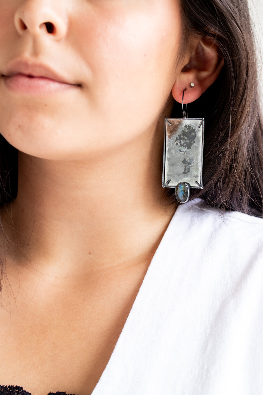Labradorite Rectangle Mica Earrings