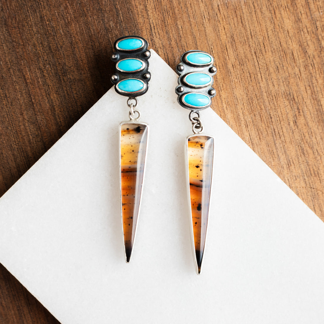 Sonoran Turquoise & Montana Agate Dagger Earrings