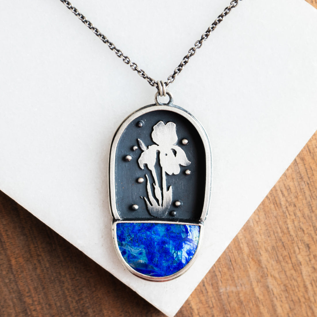 Azurite Malachite & Iris Shadowbox Necklace