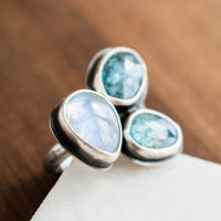 Size 8.5 | Kyanite & Moonstone Triple Stone Ring