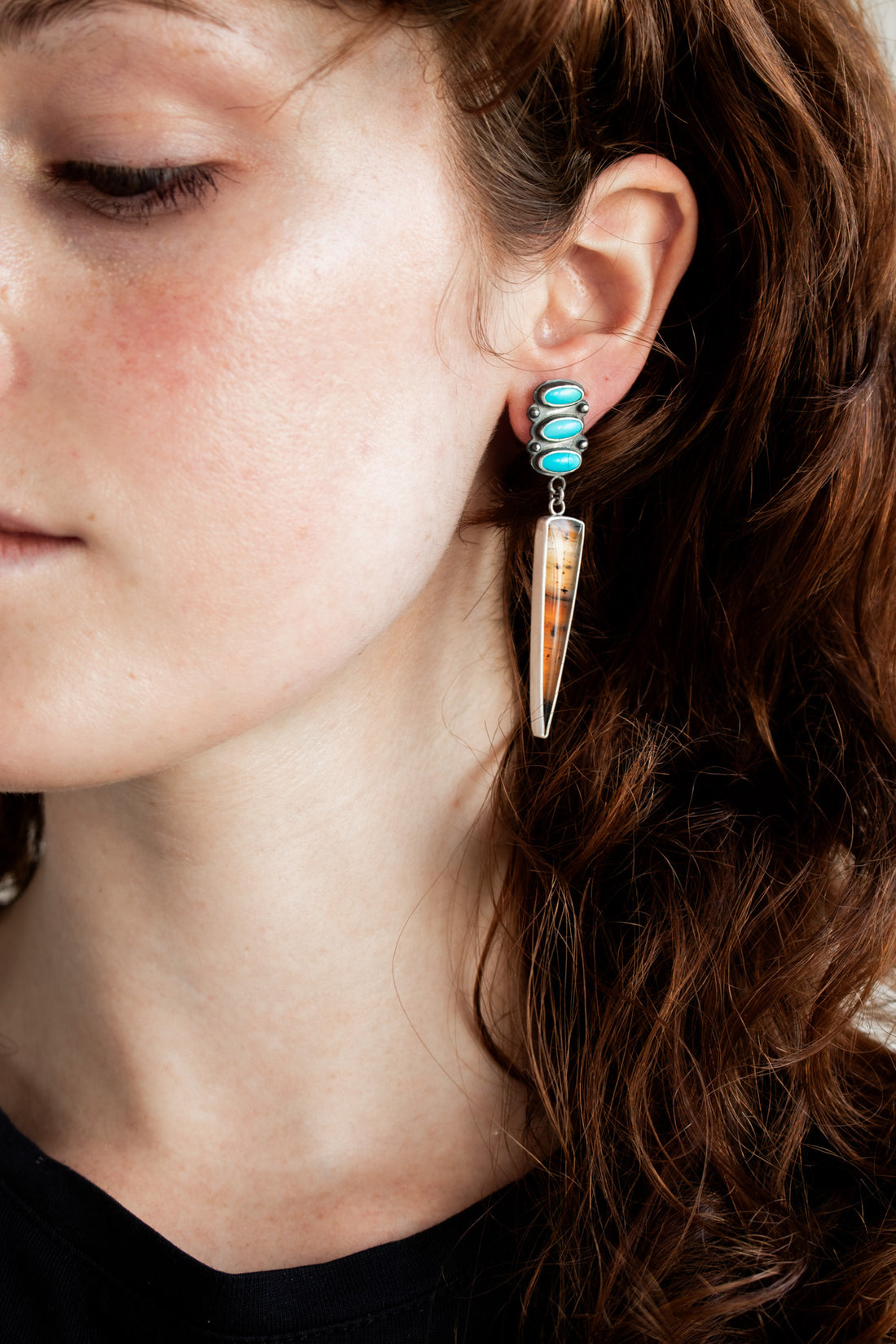 Sonoran Turquoise & Montana Agate Dagger Earrings