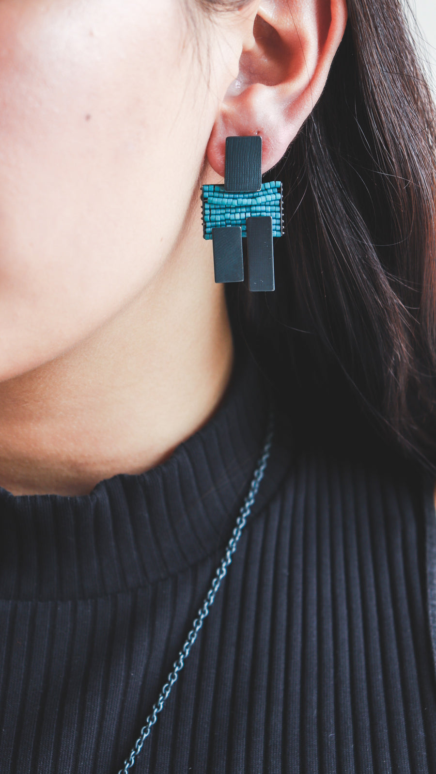 Blue Seed Bead Stacked Earrings