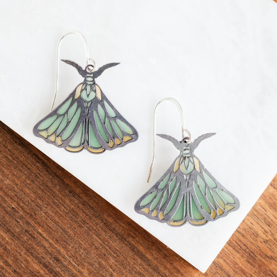 Luna Moth Stained Glass Earrings