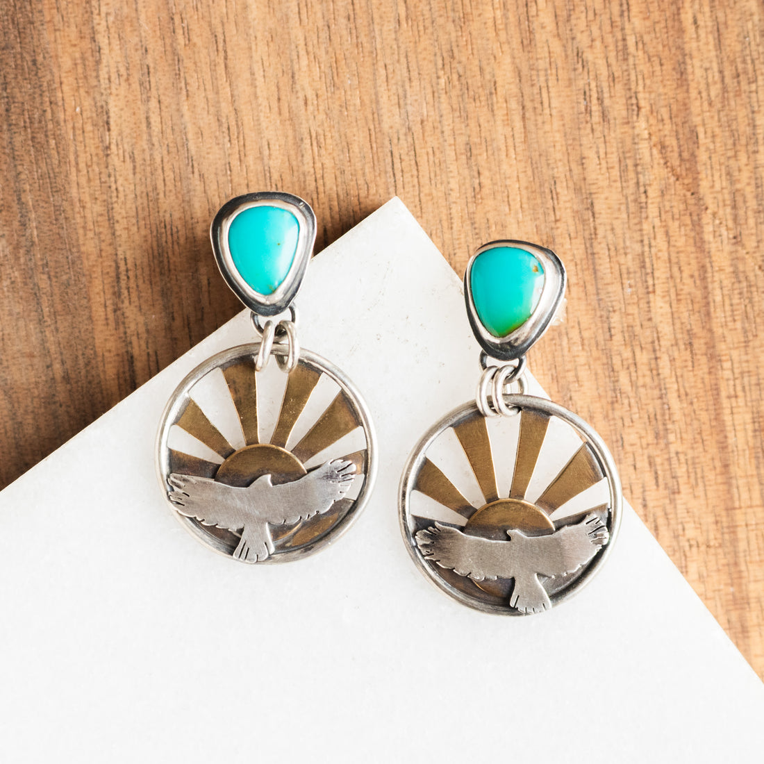 Small Sonoran Turquoise Sunrise Hawk Earrings