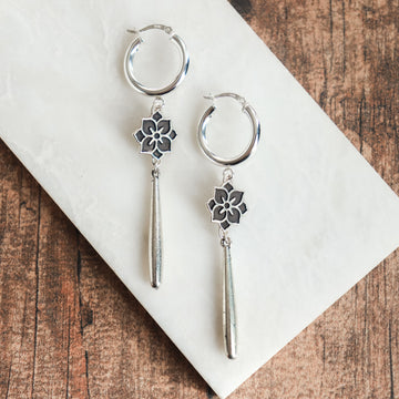 Silver Teardrop Meraki Dangle Hoop Earrings