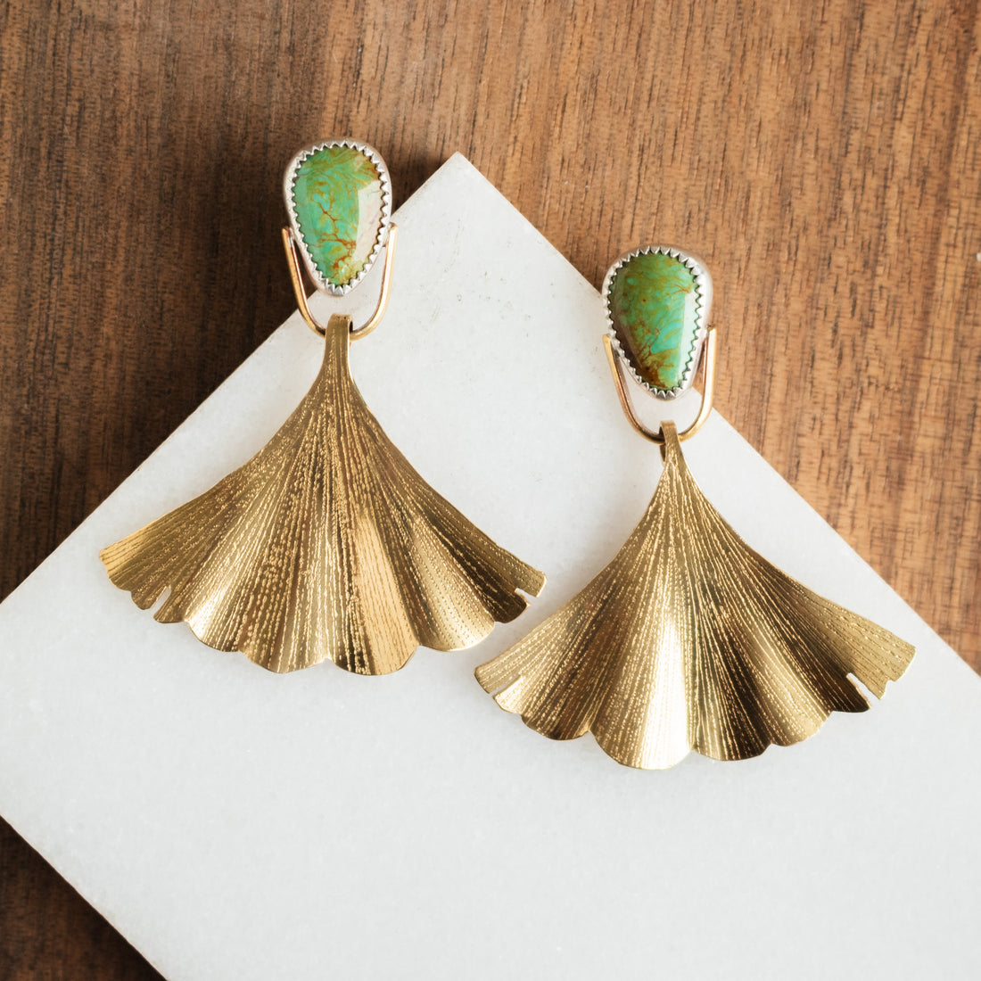 Sonoran Turquoise Ginkgo Large Earrings no.2
