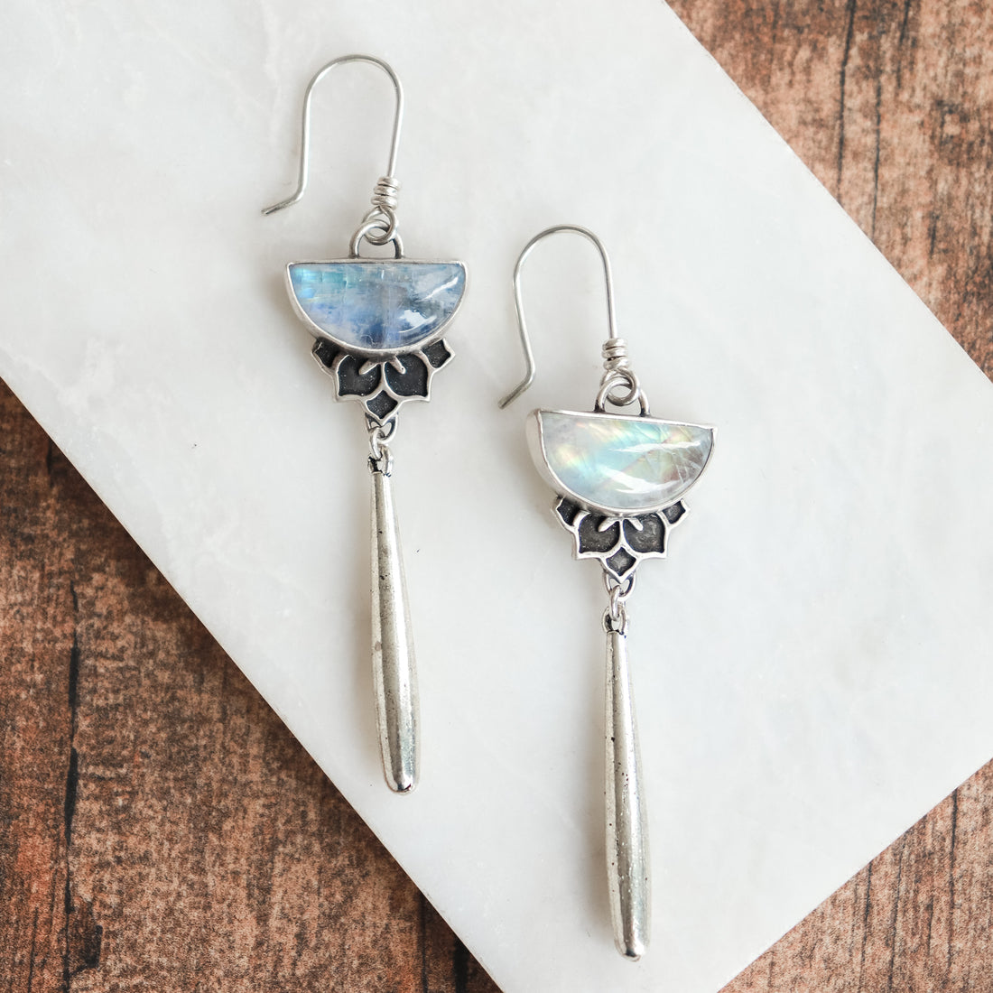 Moonstone 1/2 Moon Meraki Teardrop Earrings