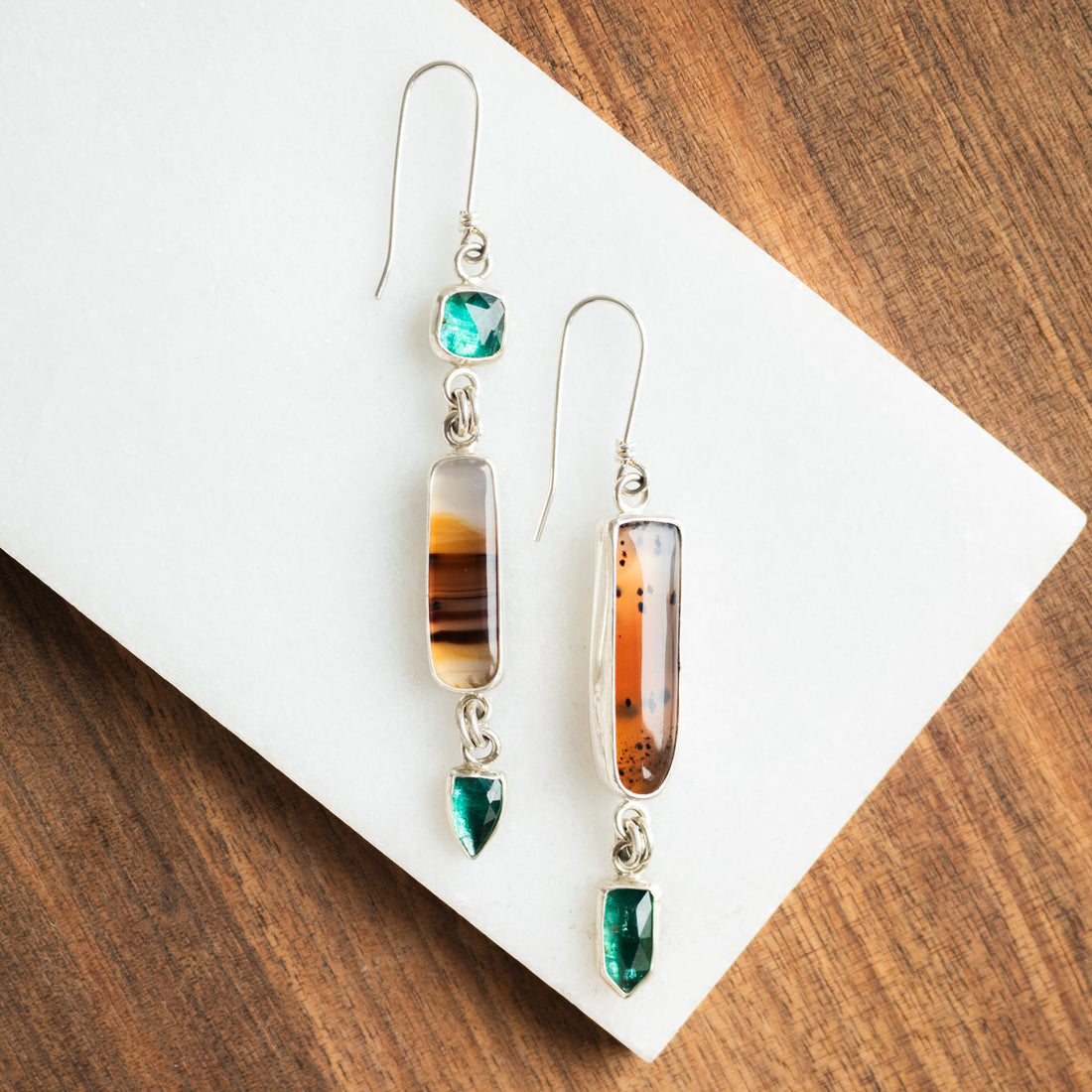 Montana Agate & Kyanite Asymmetric Earrings