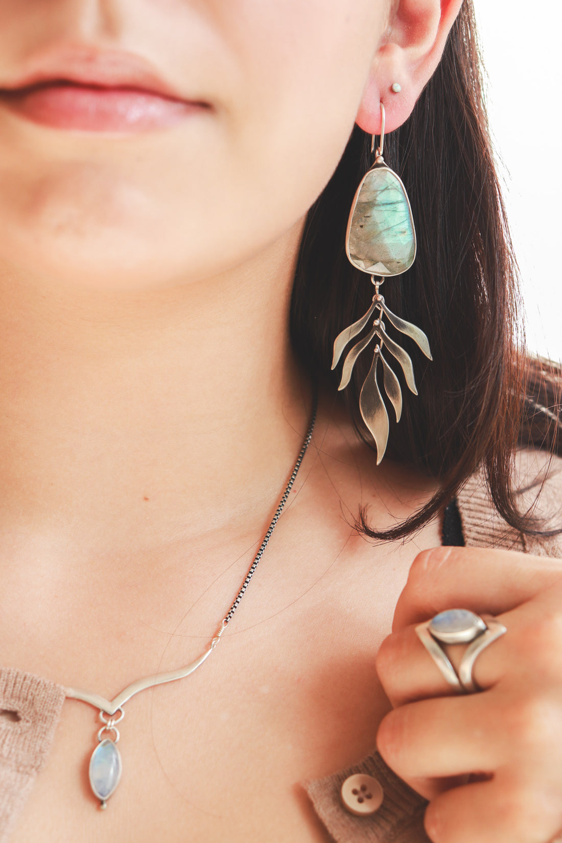 Labradorite Botanical Fern Earrings no.2