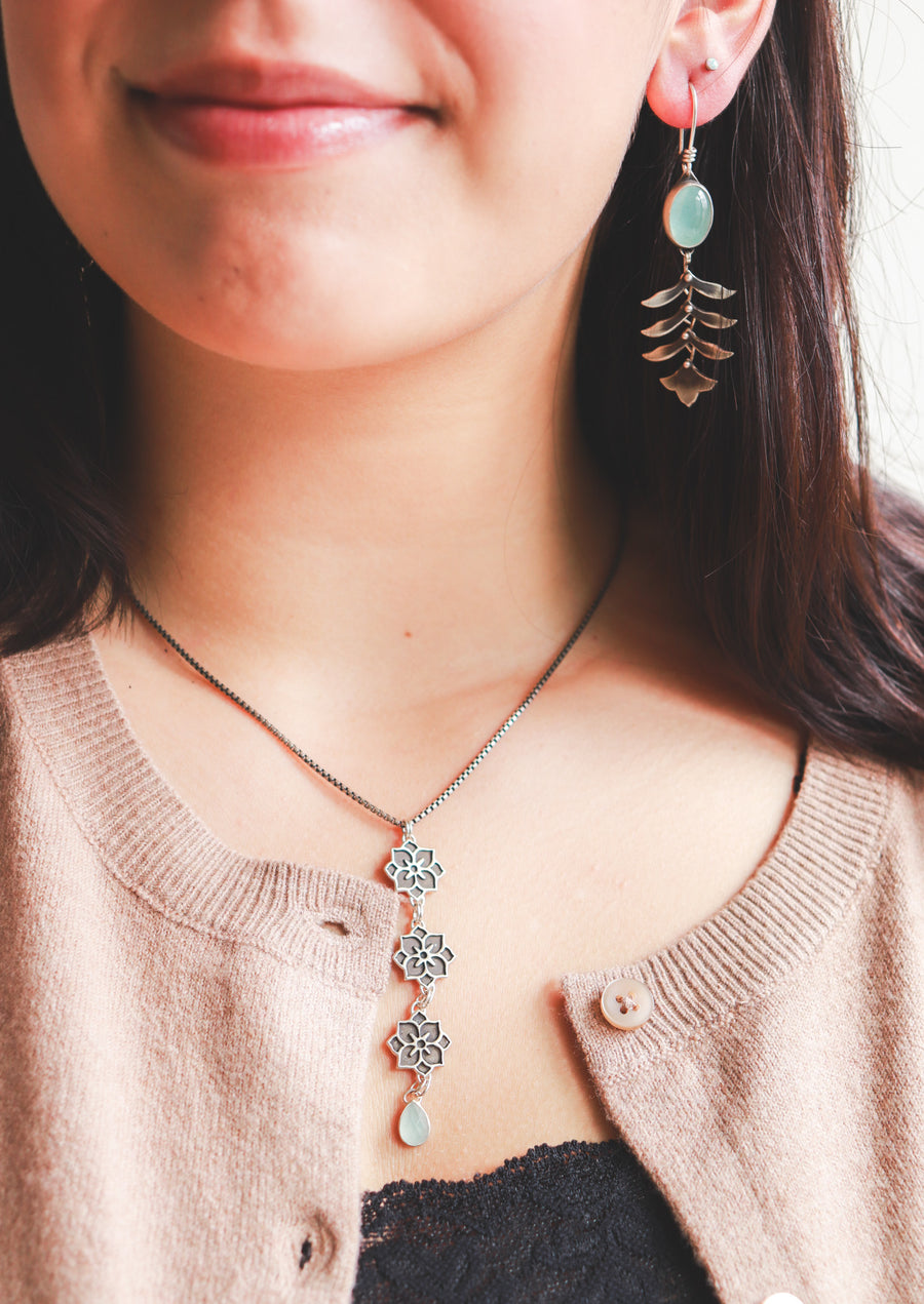 Aquamarine Folk Art Fern Earrings