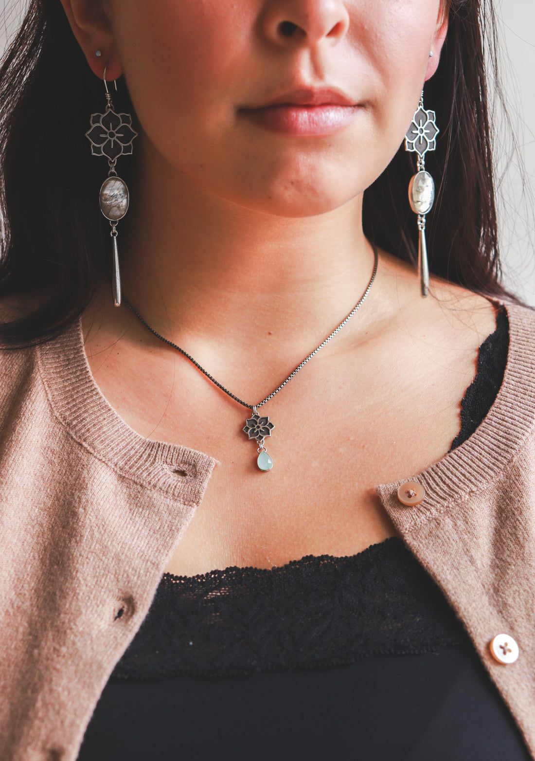 Quartz + Mother of Pearl Meraki Teardrop Earrings